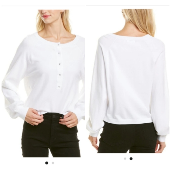 525 America Henley Pullover Knit Top Crewneck Blouson Sleeve Minimalist Size M/L - Picture 1 of 13